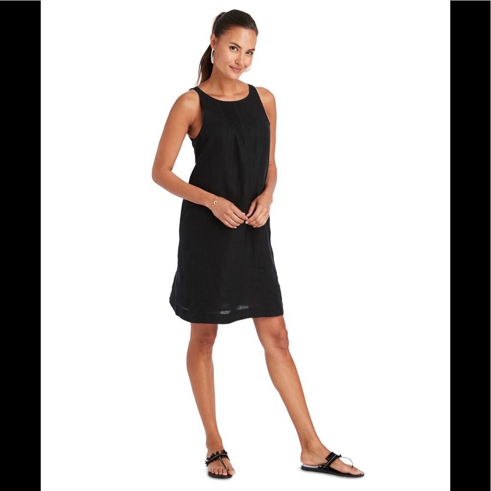 Vineyard Vines Black  Linen Pintuck Cisco Swing Dress.size 6.